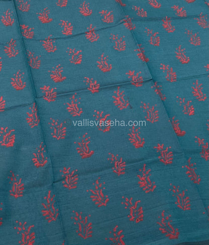 Poly Silk Mixed Printed Cotton - Peach With Ramar Blue - VVPCP002