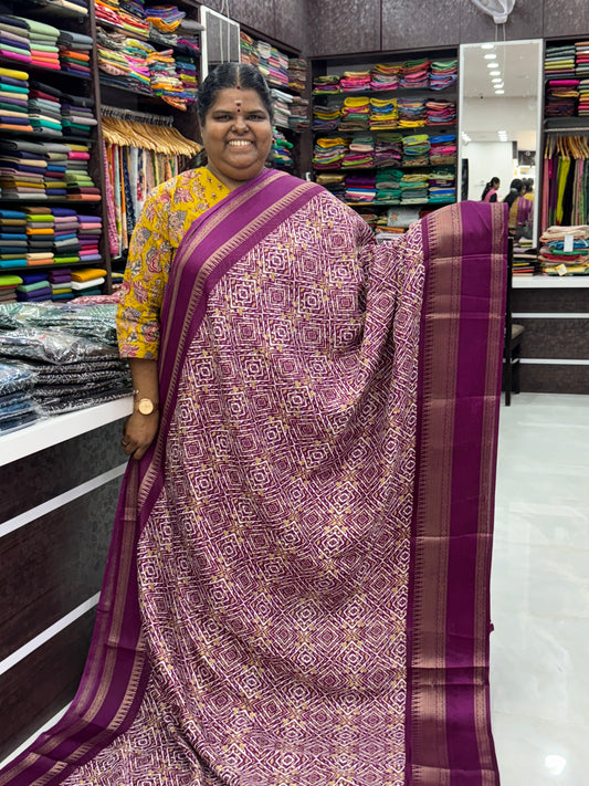 Casual Wear Saree - Fancy Mixed Cotton - Purple Shade - VVFMC002