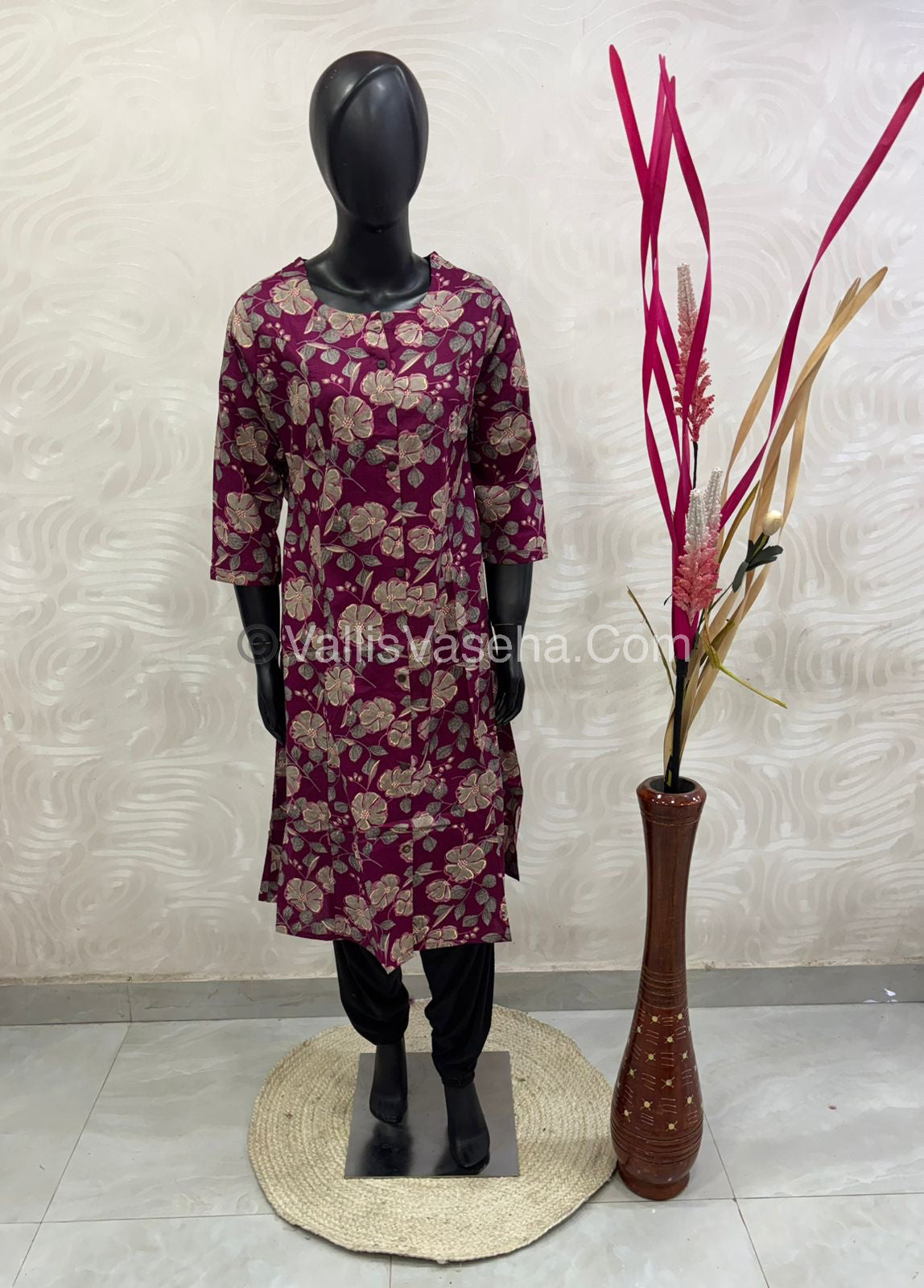 Slub Cotton -  Printed Kurti -  A - Line Cut - VVALK002