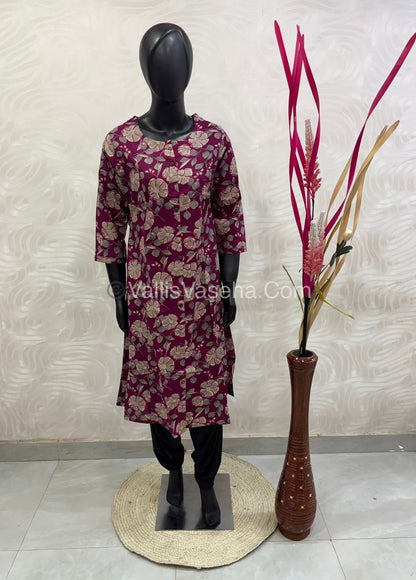 Slub Cotton -  Printed Kurti -  A - Line Cut - VVALK002