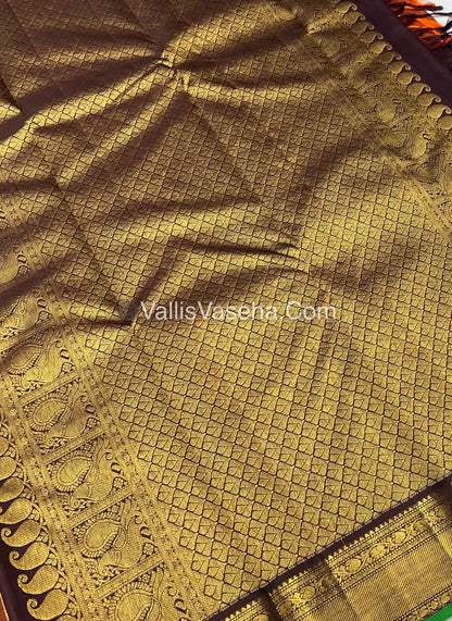 Pure Kanchipuram Silk Saree - Rust Orange & Wine Brown Combo - VVPS014