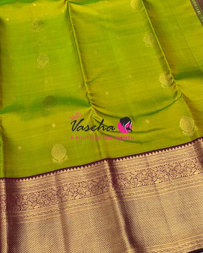 Pure Vintage Korvai Kanchipuram Silk Saree - Green With Maroon - VVPS102