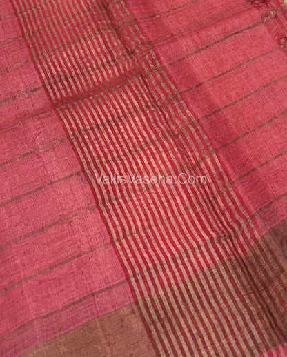 Pure Tussar Silk - Cream With Maroon Shade - VVPTS001