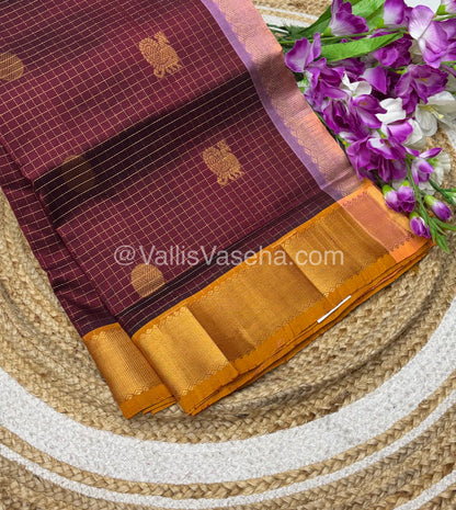 Pure Silk Cotton Saree - Mayil & Chakkaram Design - Maroon With Peach Shade - VVMC002