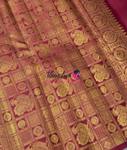 Pure Kanchipuram Silk Saree - Pazhum Pazhamum Checks - VVPS083