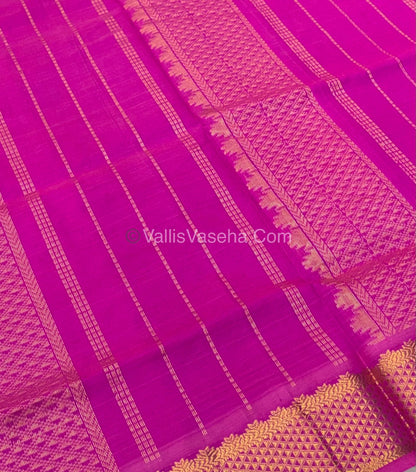 Semi Silk Cotton Saree - Green With Pink Shade - VVSSC004