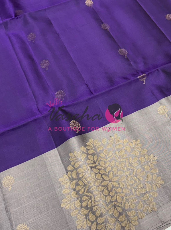 Pure Soft Silk Saree - (1.75 Warp) Shade Of Purple & Grey Combo - VVPSS064