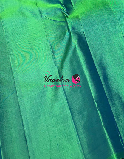 Pure Kanchipuram Silk Saree - Border Less  - Rexona Green Shade  - VVPS063