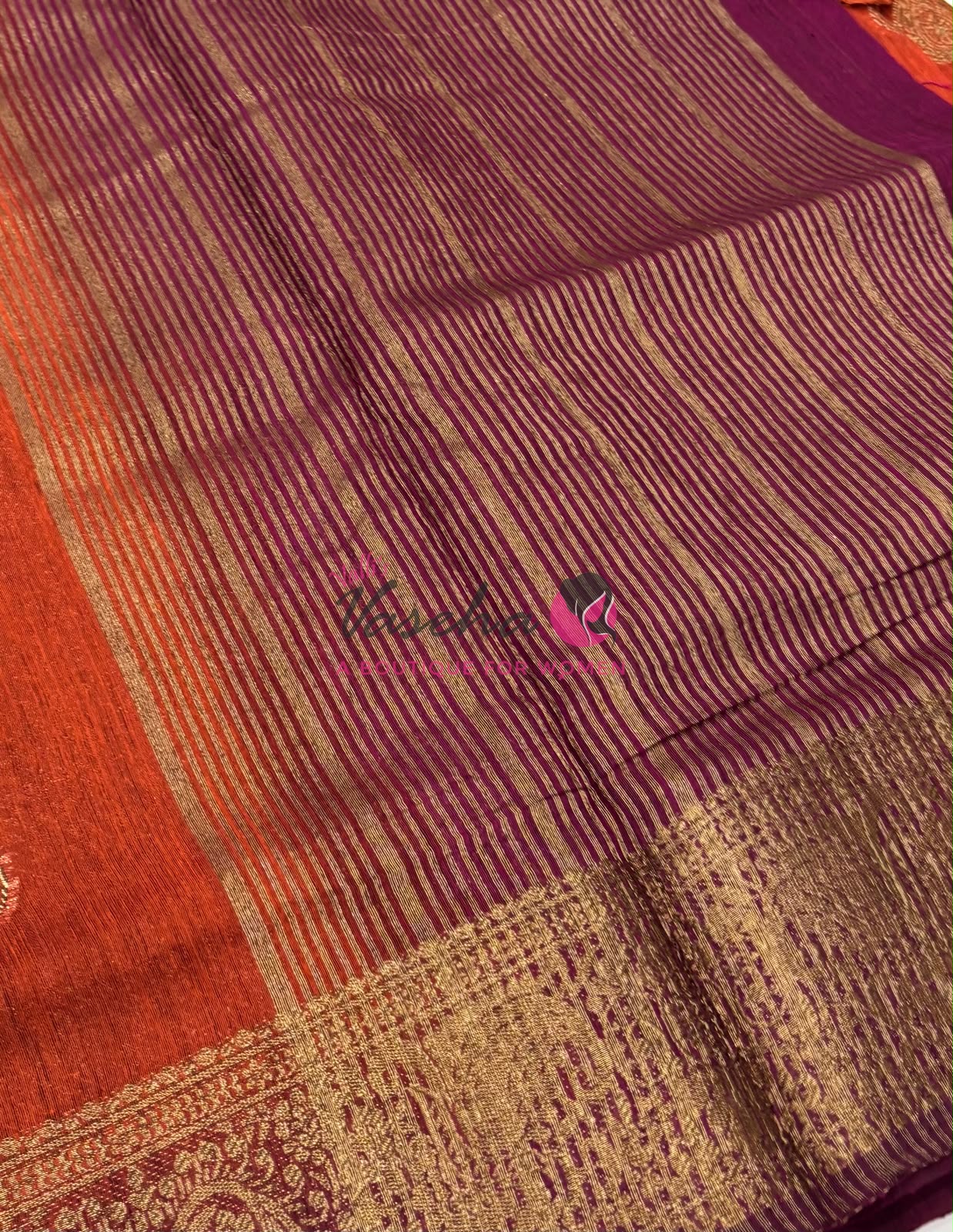 Bamboo Silk Saree- Orange with Maroon Shade - VVBSS016