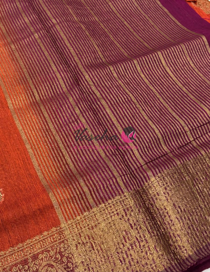 Bamboo Silk Saree- Orange with Maroon Shade - VVBSS016