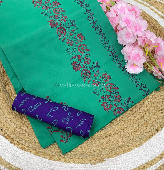 Poly Silk Mixed Printed Cotton - Sea Green With Purple - VVPCP002