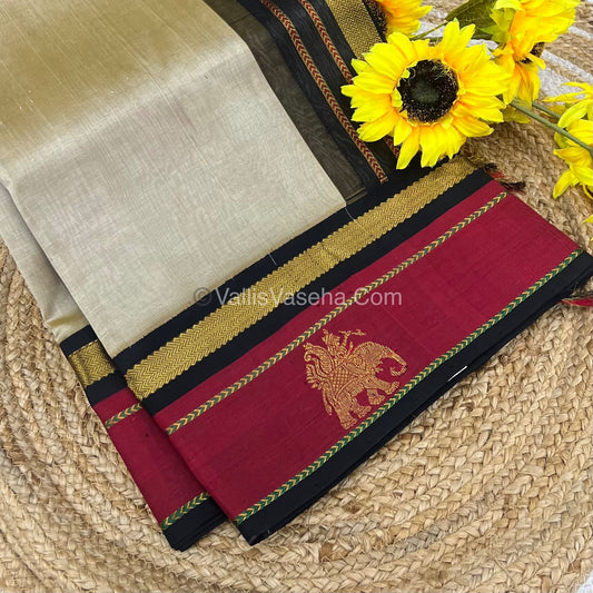 Pure Korvai Silk Cotton Saree - Border Elephant butta Design - VVKSC018
