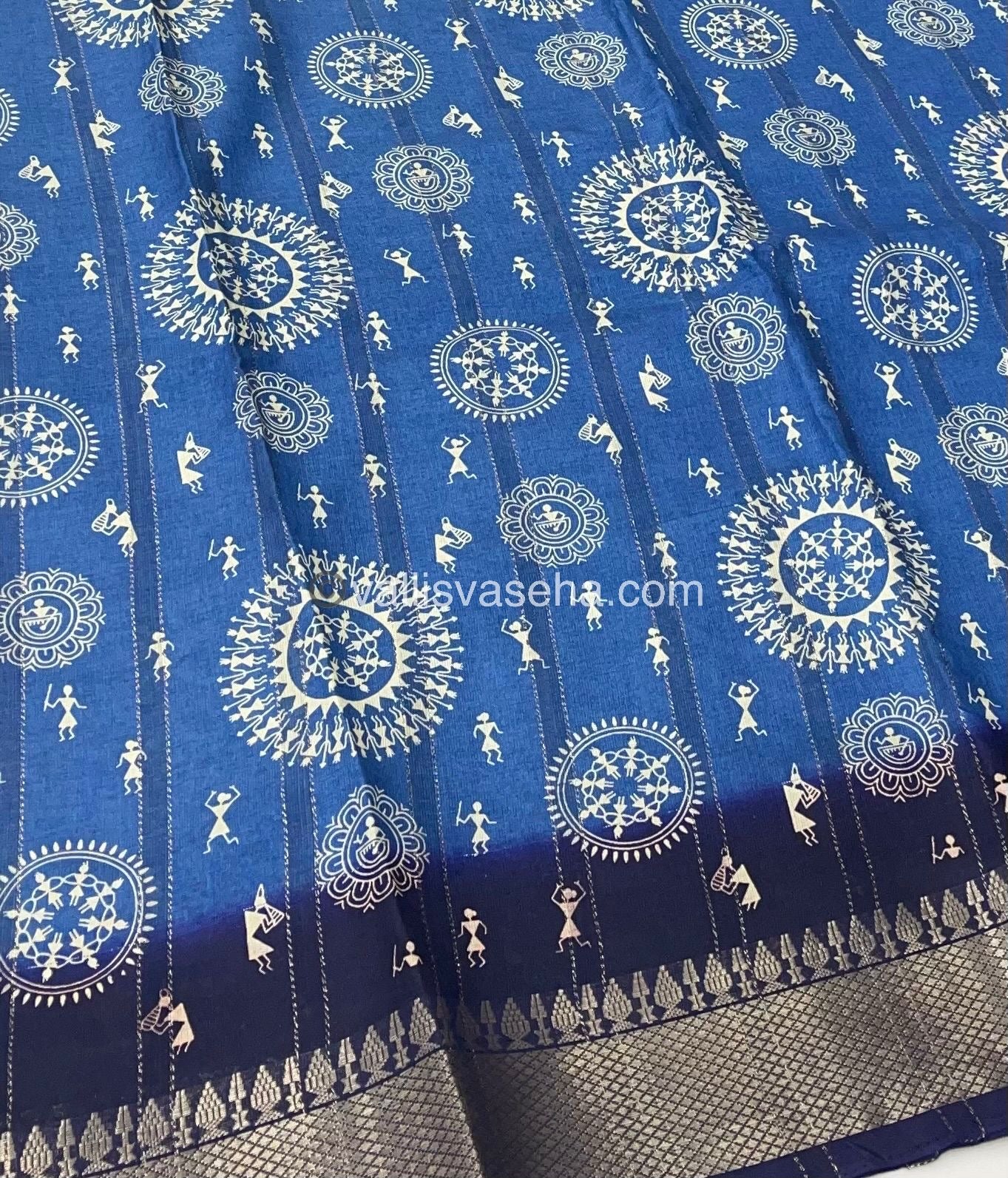 Chanderi Mixed Cotton Saree - Varli Prints - VVMCV001