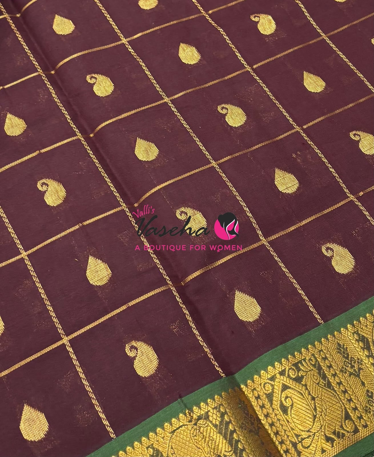 Semi Silk Cotton Saree - Checked Pattern with Butta  - VVSSC013