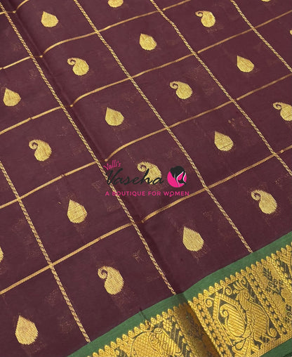 Semi Silk Cotton Saree - Checked Pattern with Butta  - VVSSC013