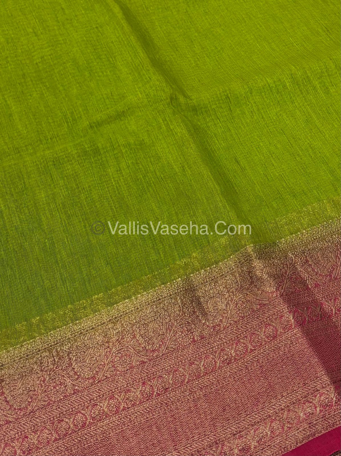 Bamboo Silk Saree - Green with Pink Shade - VVBSS009