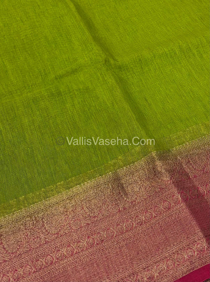 Bamboo Silk Saree - Green with Pink Shade - VVBSS009