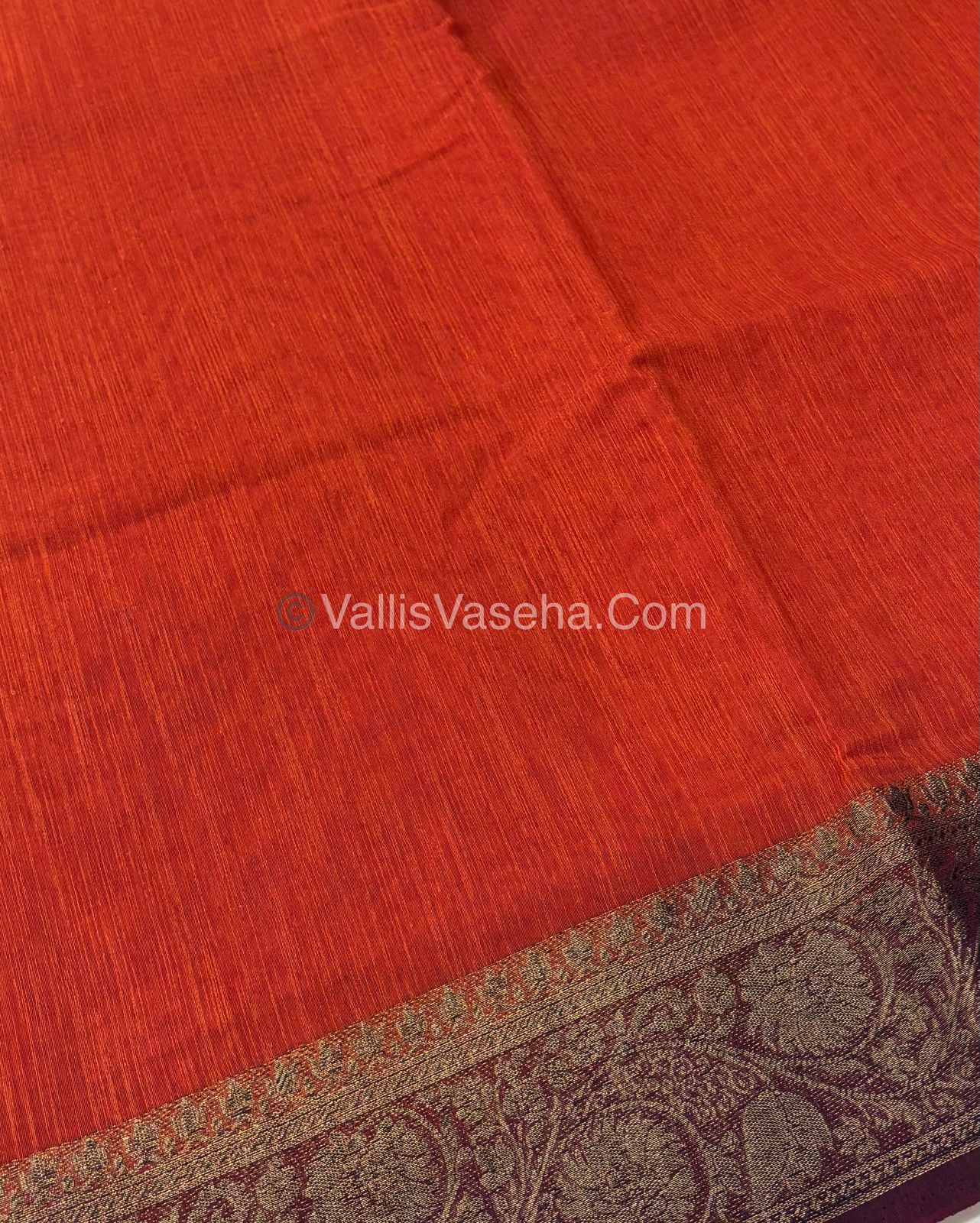Bamboo Silk Saree - Orange With Maroon Shade - VVBSS007