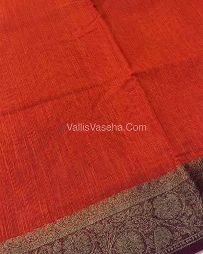 Bamboo Silk Saree - Orange With Maroon Shade - VVBSS007