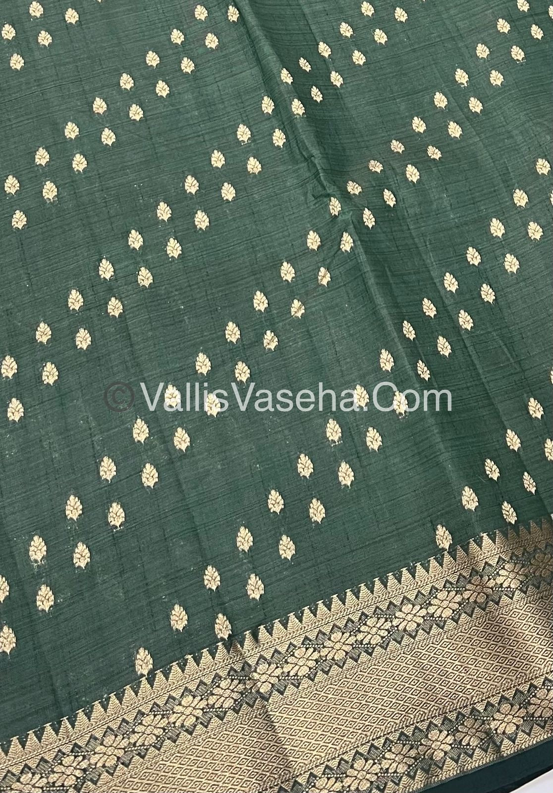 Semi Tussar Silk - Grand Pallu  - Dark Green Shade - VVSTS017
