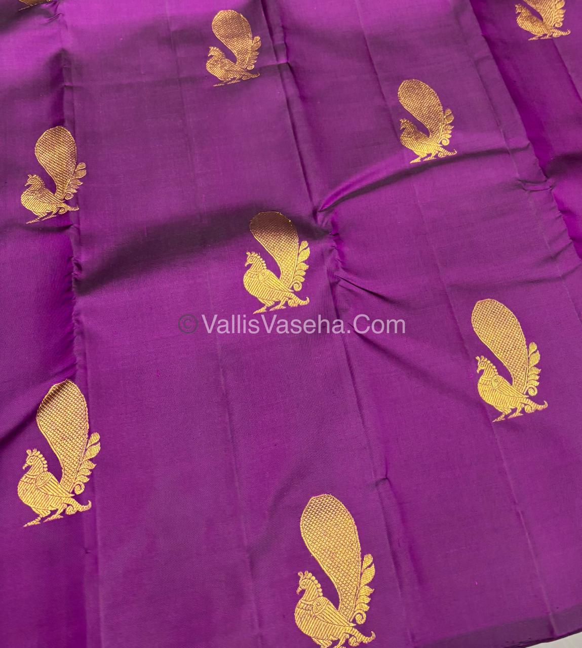 Pure Kanchipuram Silk Saree - Borderless - Purple with baby pink- VVPS043