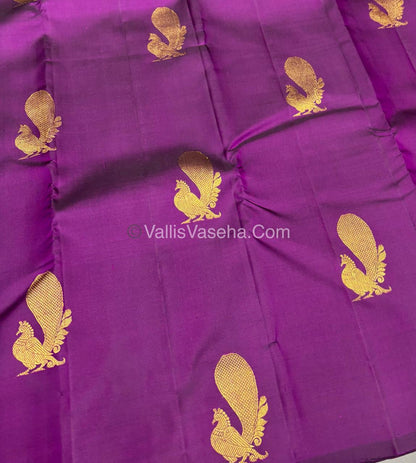 Pure Kanchipuram Silk Saree - Borderless - Purple with baby pink- VVPS043