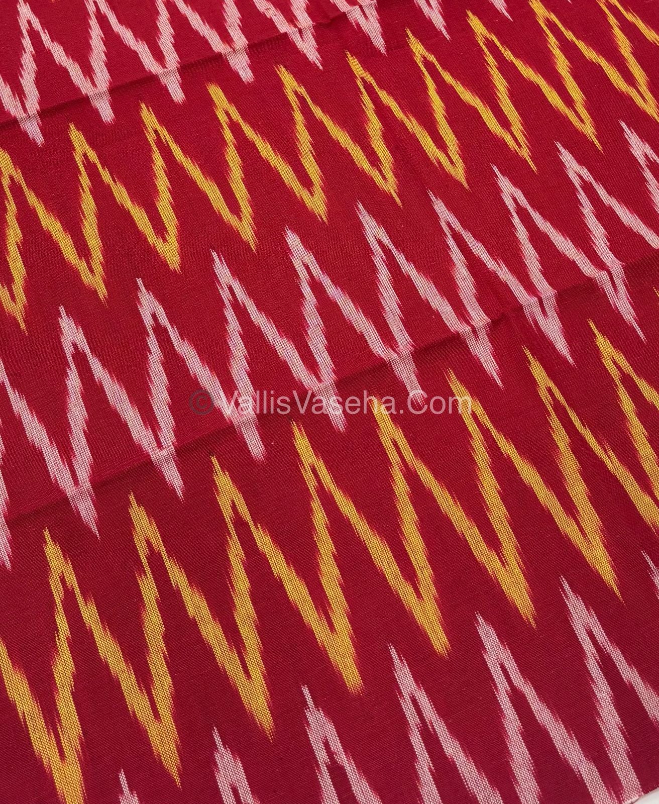 Double Ikkat Pure Cotton Saree -  Blue With Red  - VVIKS002