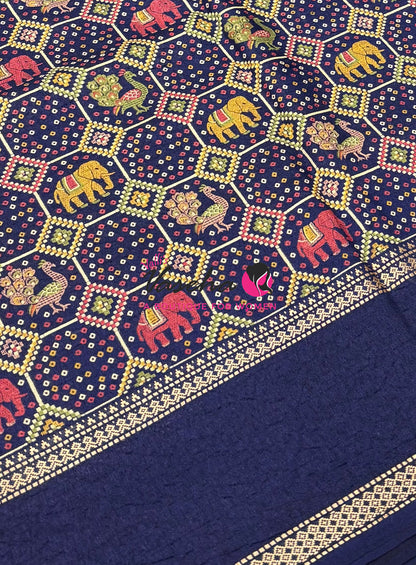Casual Wear - Semi Printed Silk - Fancy Mixed Variety - Navy Blue   - VVFMC008