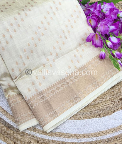 Semi Tussar Silk - Grand Pallu  - Cream Shade - VVSTS017