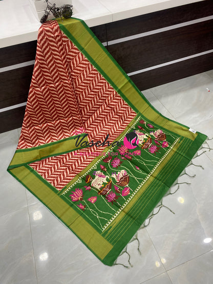 Art Tussar / Art Silk - Maroon & Green  Shade - VVATS006