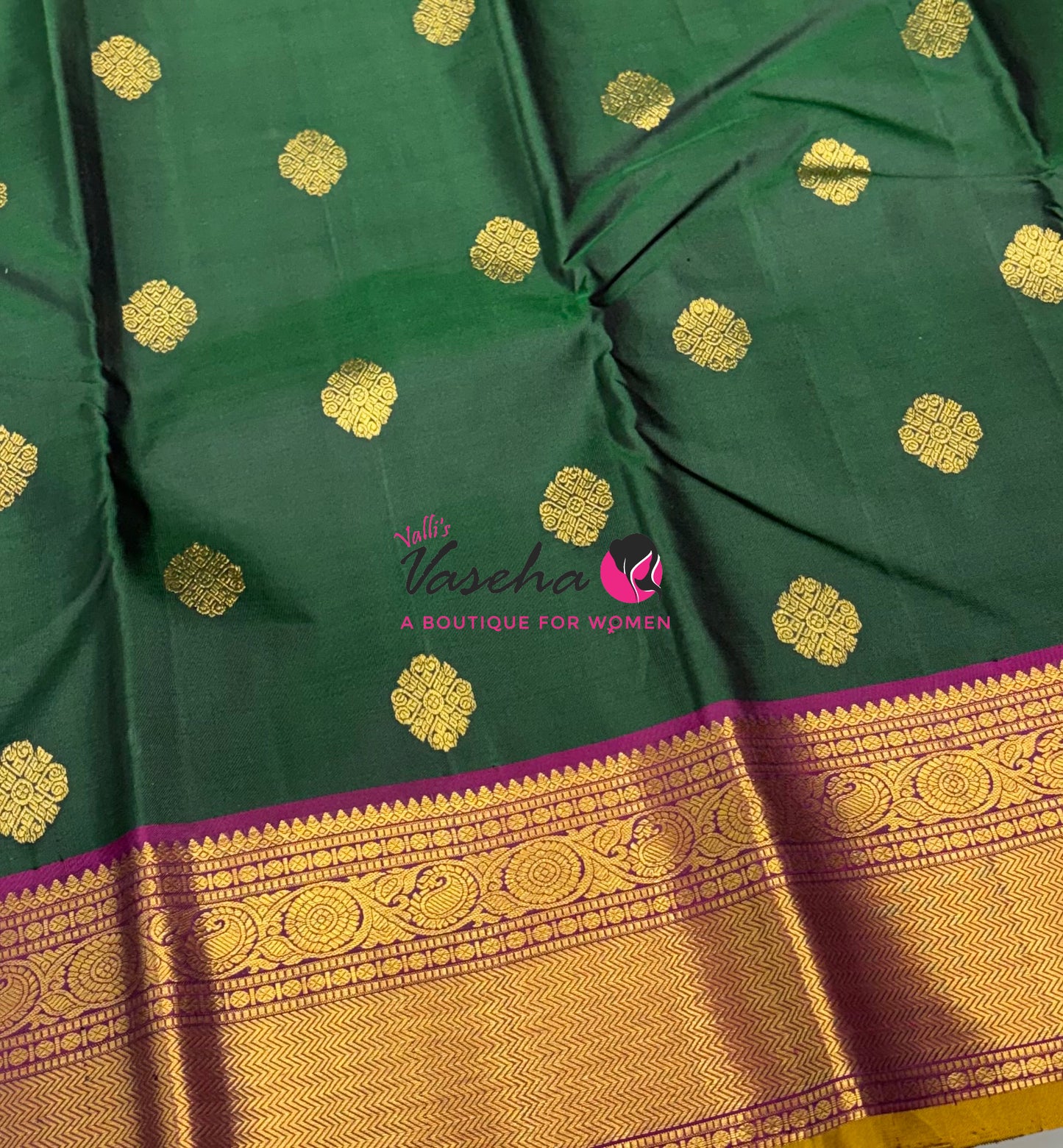 Pure Kanchipuram Silk Saree - Green & Purple Shade  - VVPS070