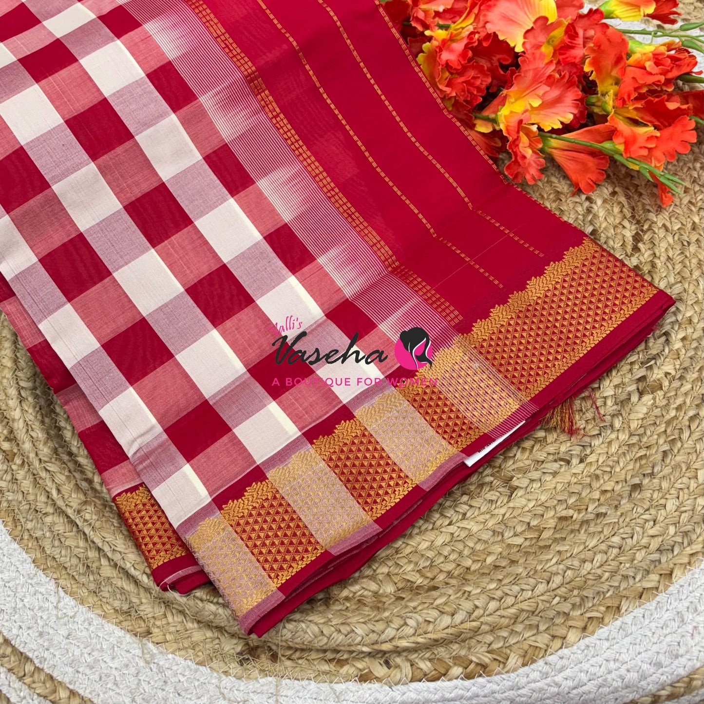 Semi Silk Cotton Saree |  Pazhum Pazhamum Checks Design |VVSSC011