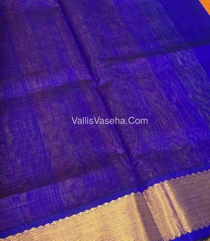 Pure Silk Cotton Saree - Mayil & Chakkaram Design - Orange With Blue Shade - VVMC002