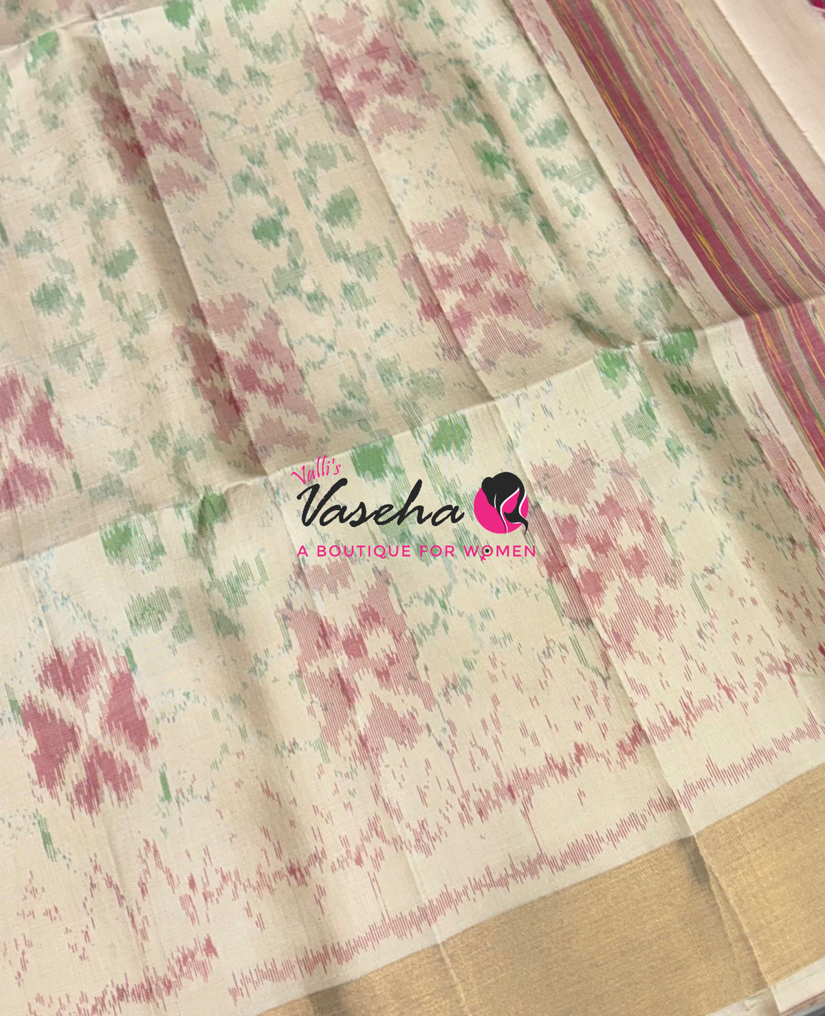 Pure Soft Silk Saree  - Pochampally Design - Pink & Cream Combo - VVPSS110