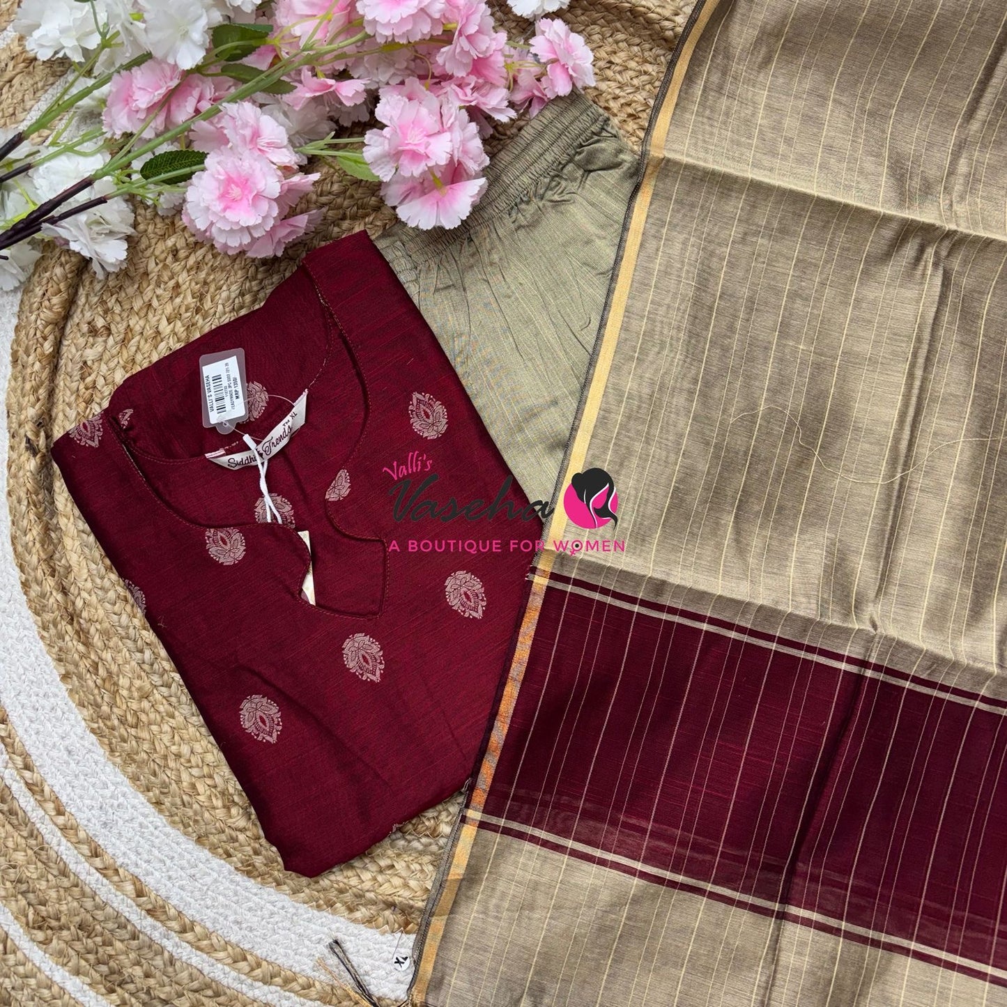 Readymade 3pc Set - Raw Silk Cotton - VVRMS018