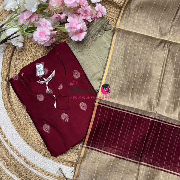 Readymade 3pc Set - Raw Silk Cotton - VVRMS018