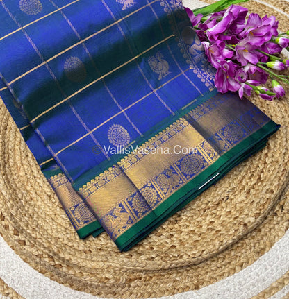 Pure Silk Cotton Saree - Mayil & Chakkaram Design - Peacock Blue Shade - VVMC001