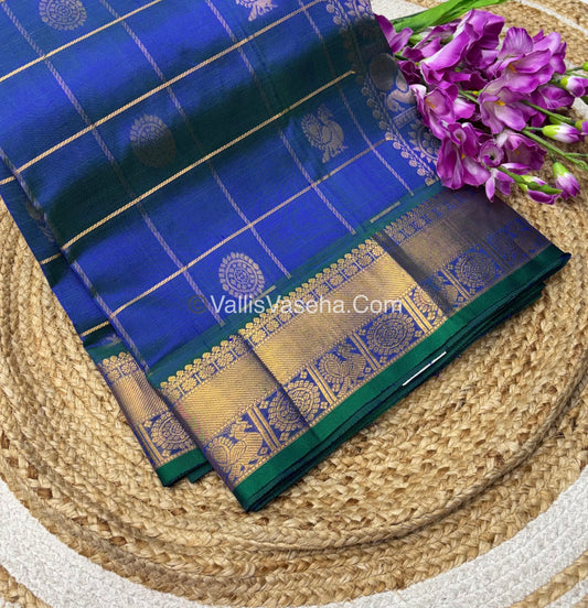 Pure Silk Cotton Saree - Mayil & Chakkaram Design - Peacock Blue Shade - VVMC001