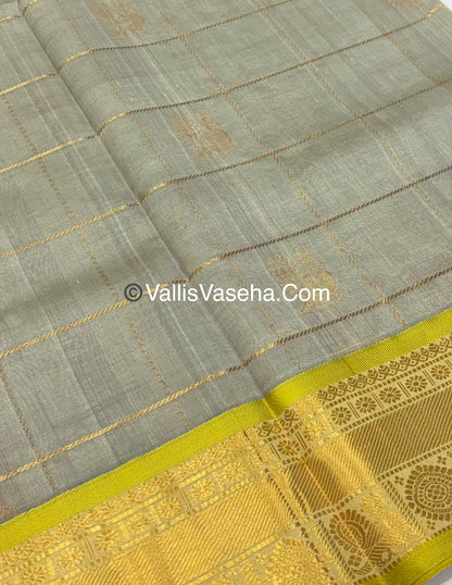 Pure Silk Cotton Saree - Mayil & Chakkaram Design - Light Grey With Yellow  Shade - VVMC001
