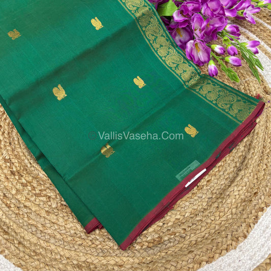 Pure Silk Cotton Saree - Violentish Green With Pink Shade - VVPSC002