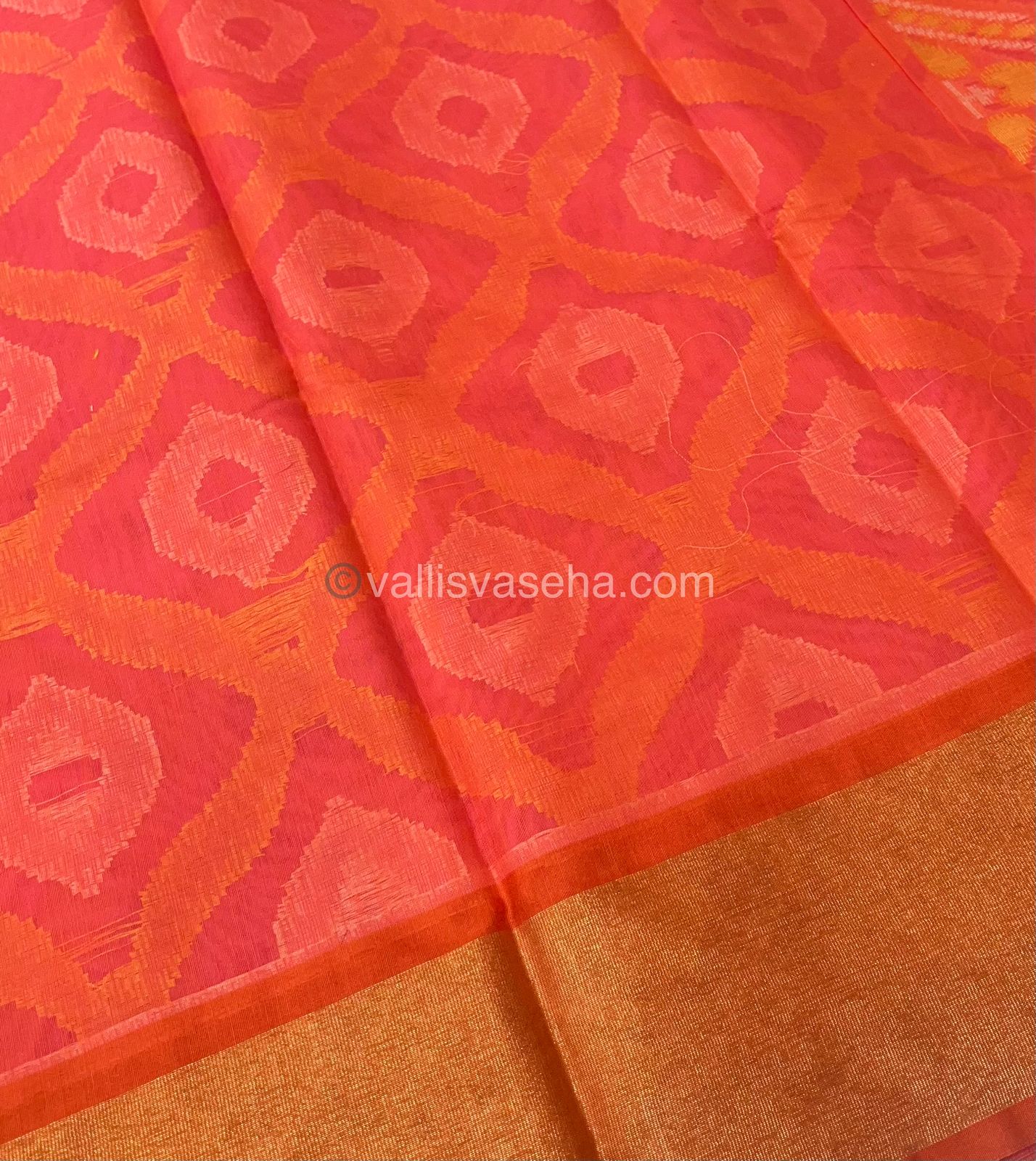Banarasi Pochampally Weaving Semi Soft Cotton Saree - Pink with Orange - VVBPS001
