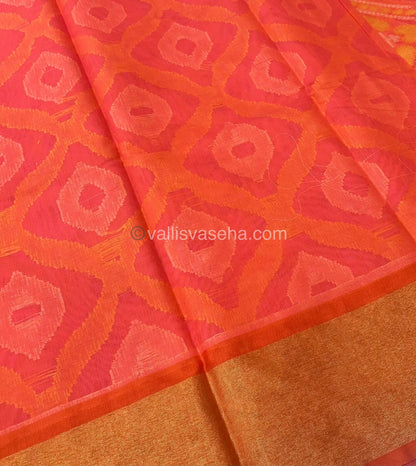 Banarasi Pochampally Weaving Semi Soft Cotton Saree - Pink with Orange - VVBPS001
