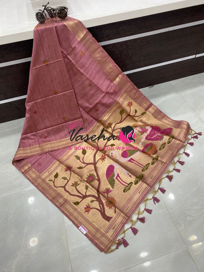 Muga Tissue Linen Saree - Pink Shade - VVMLT002