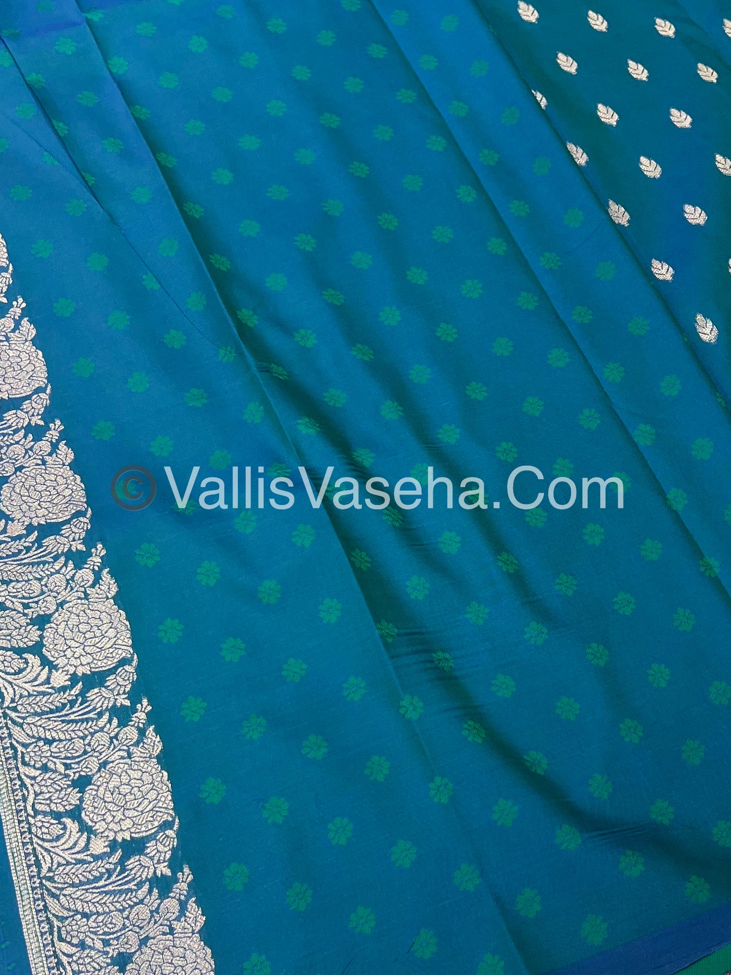 Semi Soft Silk with Border - Peacock Blue Shade -VVSSS012