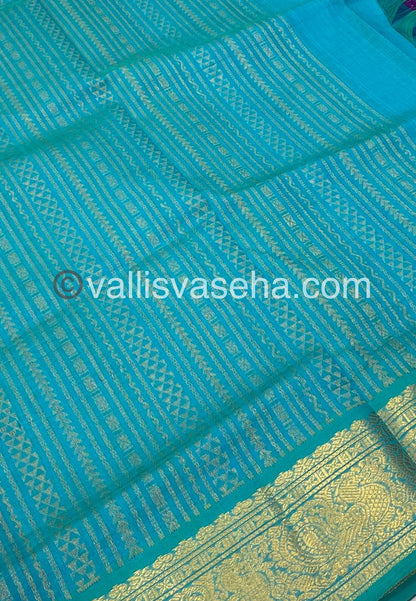 Pure Silk Cotton Saree - Purple with Turquoise Blue - Lakshadeepam Design - VVPLD001