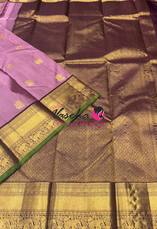 Pure Kanchipuram Silk Saree - Vairavoosi Design  - Onion Pink & Wine Brown Combo - VVPS059