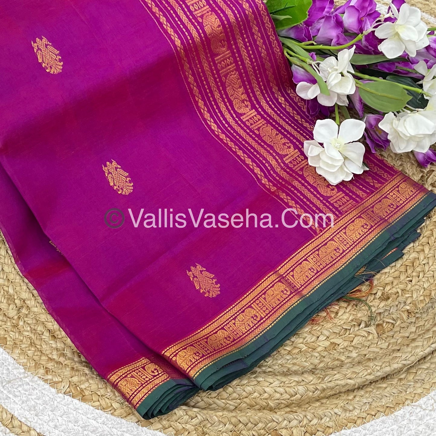 Pure Silk Cotton Saree - Retta Mayil Design - Dual Tone - Purplish Pink Shade - VVRMS001