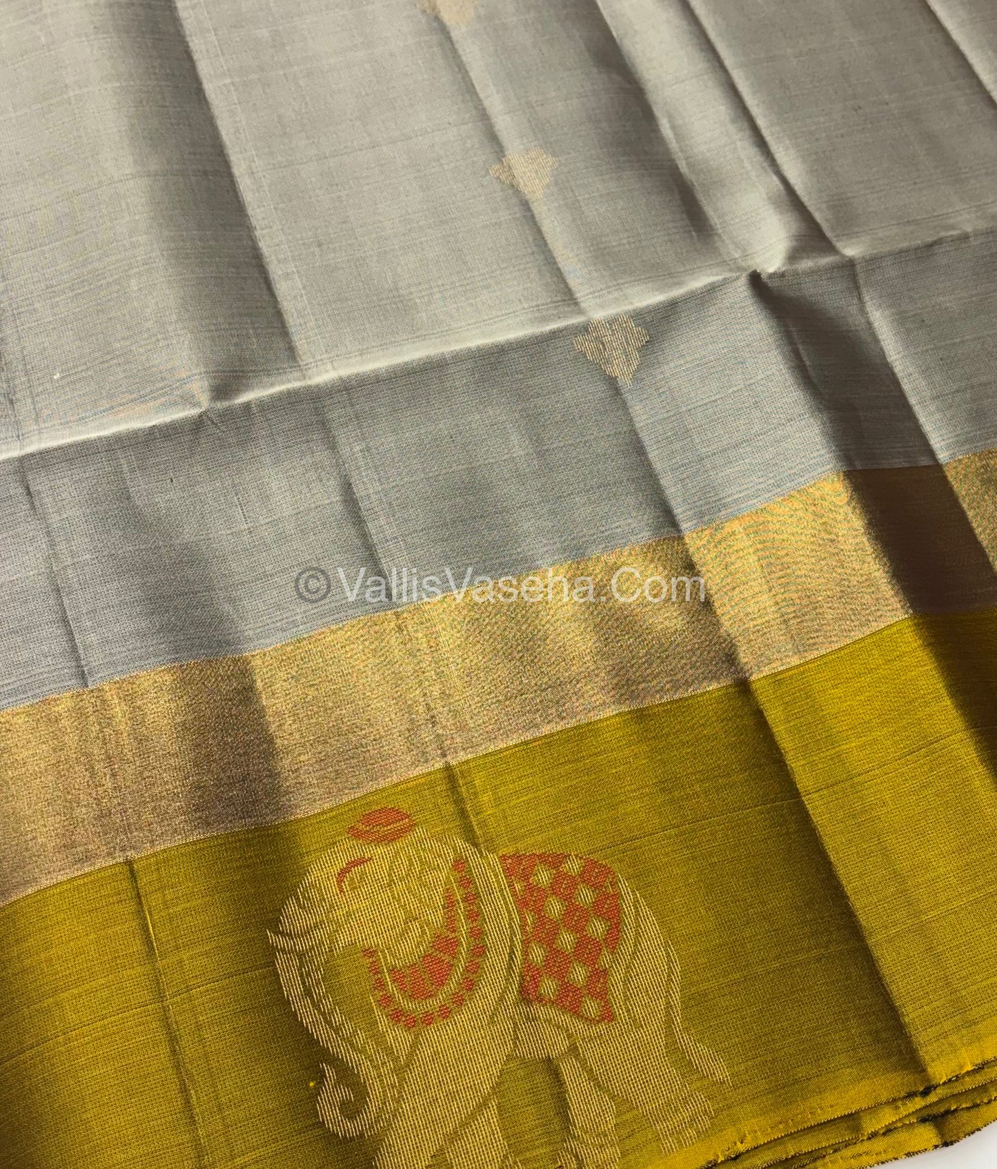Half Mixed Soft Silk Saree - Grey with Lemon Green - VVPSS028