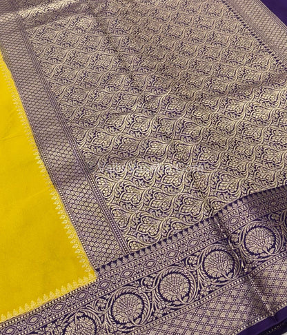 Premium Viscose Saree - Lemon Yellow & Purple  Shade - VVPV001