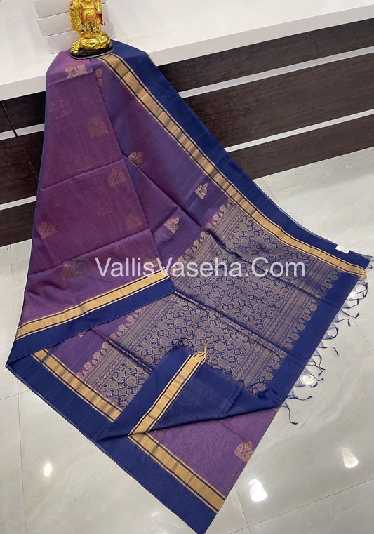 Kora Silk Saree - SICO - Lavender With Blue - VVKS002